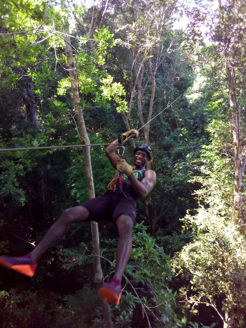 Guest zipping down over the forest