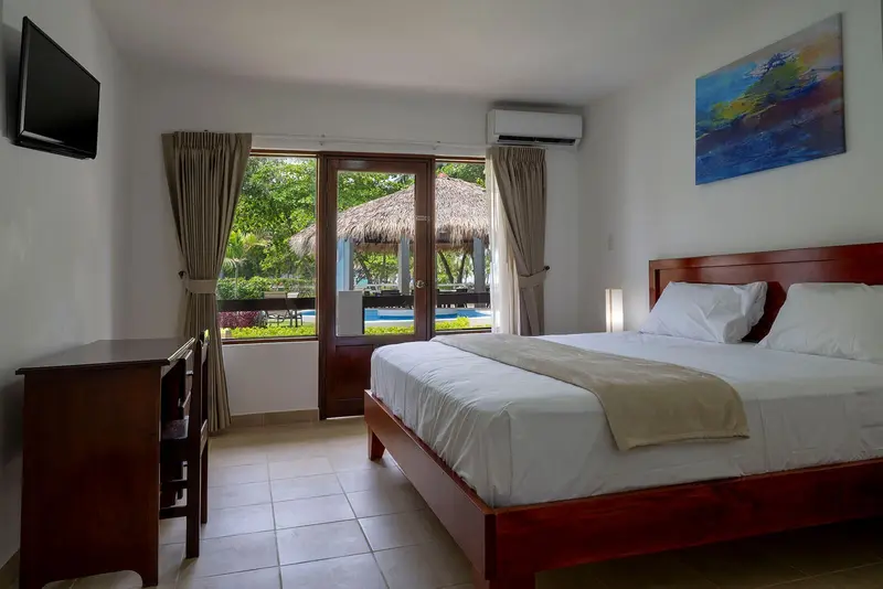 Habitación estándar con cama king, escritorio y puerta al jardín