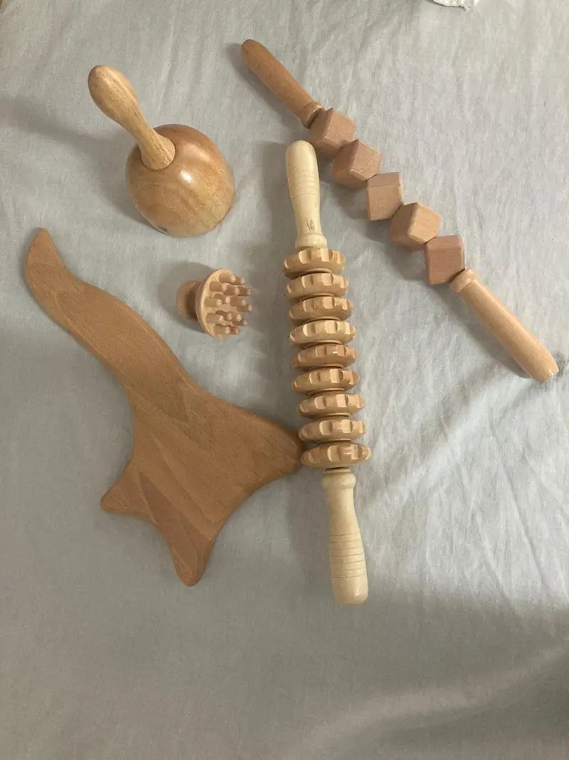 Herramientas de madera para masaje: rodillos, copa y placa de gua sha