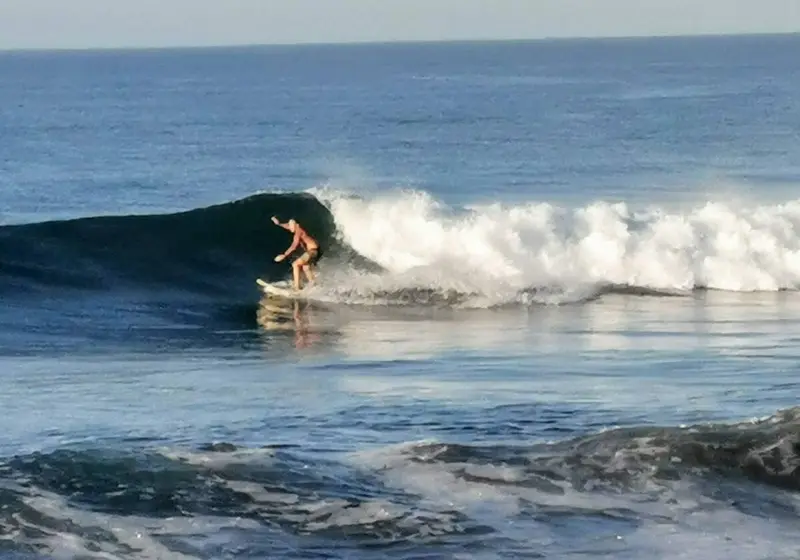 Surfista en una ola frente a la costa